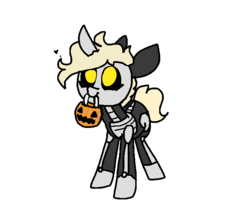 Size: 699x610 | Tagged: safe, artist:nootaz, oc, oc only, oc:nootaz, clothes, costume, mouth hold, pumpkin bucket, simple background, skeleton costume, solo, transparent background