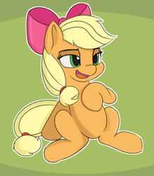 Size: 750x857 | Tagged: safe, artist:treekickerdraws, applejack, earth pony, pony, g4, apple bloom's bow, bow, female, hair bow, mare, solo