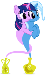 Size: 351x561 | Tagged: safe, artist:navitaserussirus, trixie, twilight sparkle, genie, asktwixiegenies, g4, cropped, female, geniefied, lesbian, ship:twixie, shipping, simple background, white background