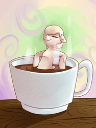 Size: 600x800 | Tagged: safe, artist:passigcamel, oc, oc only, oc:marmell, earth pony, pony, chocolate, cup, female, food, hot chocolate, mare, relaxing, solo