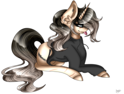 Size: 6272x4749 | Tagged: safe, artist:cat-chai, oc, oc only, oc:michelle, pony, unicorn, absurd resolution, clothes, female, mare, prone, simple background, solo, tongue out, transparent background