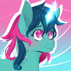 Size: 2000x2000 | Tagged: safe, artist:silbersternenlicht, fizzy, pony, unicorn, g1, ear fluff, female, glowing horn, high res, horn, mare, smiling, solo