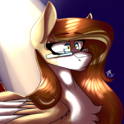 Size: 768x768 | Tagged: safe, artist:fireworkarsonist, oc, oc only, pegasus, pony, chest fluff, cute, female, glasses, light from the heavens, mare, shrunken pupils, solo, startled, two toned wings