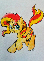 Size: 2304x3198 | Tagged: safe, artist:labba94, derpibooru exclusive, sunset shimmer, pony, unicorn, g4, cute, female, high res, looking at you, open mouth, shimmerbetes, smiling, solo, traditional art