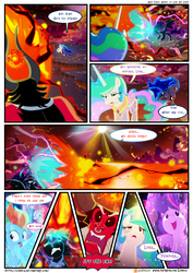 Size: 3500x4950 | Tagged: safe, artist:light262, artist:lummh, lord tirek, nightmare moon, pinkie pie, princess celestia, princess luna, twilight sparkle, alicorn, pony, comic:timey wimey, g4, beam struggle, comic, dialogue, female, magic, mare, royal sisters, self paradox, self ponidox, speech bubble, twilight sparkle (alicorn)