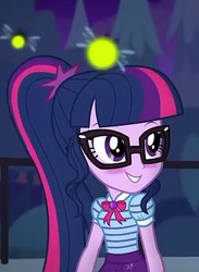 Size: 500x683 | Tagged: safe, screencap, sci-twi, twilight sparkle, equestria girls, g4, my little pony equestria girls: better together, star crossed, blushing, clothes, cropped, cute, female, geode of telekinesis, glasses, ponytail, skirt, smiling, solo, twiabetes