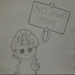 Size: 2236x2236 | Tagged: safe, artist:ljdamz1119, starlight glimmer, pony, unicorn, g4, female, high res, holding sign, lewd, magic, no fun allowed, sign, solo, starlight glimmer is not amused, traditional art, unamused