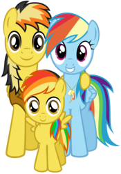 Size: 2000x2858 | Tagged: safe, artist:lost-our-dreams, rainbow dash, oc, oc:electuroo, oc:spark spectrum, pegasus, pony, g4, canon x oc, colt, female, grin, high res, male, offspring, parent:rainbow dash, parents:canon x oc, shipping, show accurate, simple background, smiling, straight, transparent background