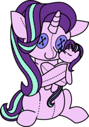 Size: 418x596 | Tagged: artist needed, safe, starlight glimmer, pony, unicorn, g4, adoracreepy, creepy, cute, doll, eyes closed, female, hug, plushie, role reversal, solo, toy