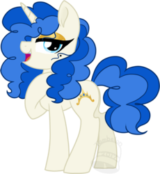 Size: 643x700 | Tagged: safe, alternate version, artist:tambelon, oc, oc only, oc:prima donna, pony, unicorn, eyeshadow, female, makeup, mare, offspring, parent:prince blueblood, parent:sapphire shores, simple background, solo, transparent background, watermark