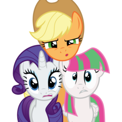 Size: 2000x2000 | Tagged: safe, artist:phucknuckl, applejack, blossomforth, rarity, earth pony, pegasus, pony, unicorn, g4, cowboy hat, female, hat, high res, mare, simple background, stetson, transparent background, trio, trio female