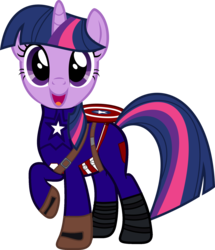 Size: 1600x1860 | Tagged: safe, artist:grapefruitface1, artist:xpesifeindx, derpibooru exclusive, edit, vector edit, twilight sparkle, g4, avengers, boots, captain america, captain equestria, clothes, female, gloves, mare, marvel, marvel cinematic universe, parody, shield, shoes, show accurate, simple background, solo, transparent background, vector