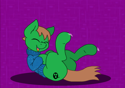 Size: 1085x766 | Tagged: safe, artist:joey darkmeat, oc, oc only, oc:ian, pony, base used, clothes, laughing, needs more saturation, recolor, sweater