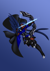 Size: 2480x3508 | Tagged: safe, artist:ryujisama, princess luna, human, g4, archer, armpits, arrow, bow (weapon), bow and arrow, dark skin, female, high res, humanized, solo, weapon