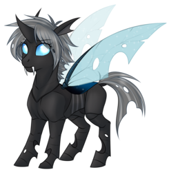 Size: 3271x3343 | Tagged: safe, artist:askbubblelee, oc, oc only, oc:imago, changeling, changeling oc, fangs, female, high res, looking at you, simple background, solo, transparent background