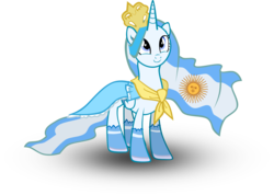 Size: 2937x2086 | Tagged: safe, artist:daku, oc, oc only, oc:princess argenta, alicorn, pony, /mlpol/, argentina, bandana, c:, clothes, cute, dress, female, hair over one eye, high res, long mane, looking up, nation ponies, neckerchief, ocbetes, ponified, simple background, smiling, socks, solo, transparent background, vector