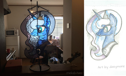 Size: 1200x720 | Tagged: safe, artist:daisymane, artist:mekab-hiro, princess luna, alicorn, pony, g4, craft, irl, photo, solo, stained glass, stained glass (irl)