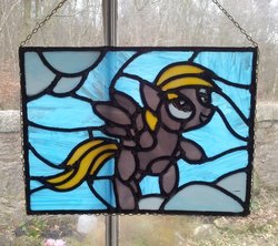 Size: 1008x896 | Tagged: safe, artist:vulpinedesigns, derpy hooves, pegasus, pony, g4, craft, irl, photo, solo, stained glass, stained glass (irl)