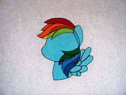 Size: 570x428 | Tagged: safe, artist:wistfulfantasy, rainbow dash, pegasus, pony, g4, bust, craft, female, solo, stained glass, stained glass (irl)