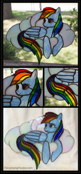Size: 1100x2343 | Tagged: safe, artist:falconsong, rainbow dash, pegasus, pony, g4, craft, irl, photo, solo, stained glass, stained glass (irl)