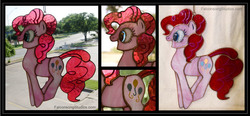 Size: 2470x1150 | Tagged: safe, artist:falconsong, pinkie pie, earth pony, pony, g4, craft, irl, photo, solo, stained glass, stained glass (irl)