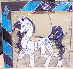Size: 1744x1636 | Tagged: safe, artist:miss-vicki-vicki, rarity, pony, unicorn, g4, craft, irl, photo, solo, stained glass, stained glass (irl)