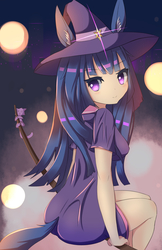Size: 1089x1683 | Tagged: safe, artist:kawaiipony2, twilight sparkle, cat, human, g4, clothes, eared humanization, female, halloween, holiday, humanized, night, ponytail, smiling, solo, tailed humanization, witch