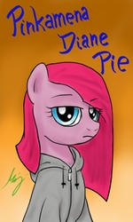 Size: 768x1280 | Tagged: safe, artist:ponyadler86, pinkie pie, earth pony, pony, g4, clothes, female, gradient background, hoodie, looking at you, pinkamena diane pie, solo