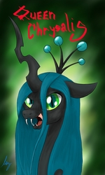 Size: 768x1280 | Tagged: safe, artist:ponyadler86, queen chrysalis, changeling, changeling queen, g4, evil grin, female, grin, looking at you, smiling, solo