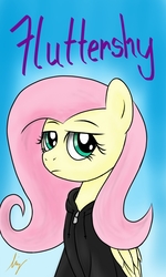 Size: 768x1280 | Tagged: safe, artist:ponyadler86, fluttershy, g4, clothes, female, hoodie, looking at you, solo