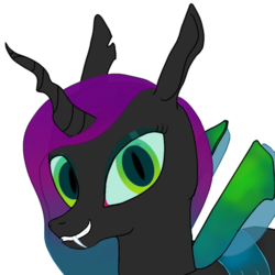 Size: 1024x1024 | Tagged: safe, artist:omni, oc, oc only, oc:kira, changeling, bust, changeling oc, fangs, portrait, purple changeling, simple background, solo, transparent background