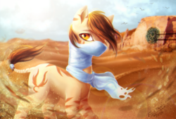 Size: 3319x2238 | Tagged: safe, artist:elzafox, oc, zebra, crossover, desert, fallout, high res, request, zebra oc