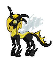 Size: 420x466 | Tagged: safe, artist:omni, oc, oc only, changeling, changeling queen, changeling oc, changeling queen oc, female, pixel art, simple background, transparent background, yellow changeling