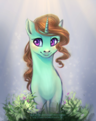 Size: 1600x2006 | Tagged: safe, artist:elzafox, oc, oc only, pony, unicorn, bust, commission, female, mare, portrait, smiling, solo