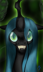 Size: 768x1280 | Tagged: safe, artist:ponyadler86, queen chrysalis, changeling, changeling queen, g4, evil smile, female, grin, looking at you, smiling, solo