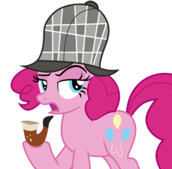 Size: 2860x2819 | Tagged: safe, artist:poniacz-internetuff, pinkie pie, earth pony, pony, g4, secrets and pies, deerstalker, detective, female, hat, high res, pipe, raised eyebrow, sherlock holmes, sherlock pie, simple background, solo, transparent background, vector