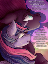 Size: 3000x4000 | Tagged: safe, artist:goldengriffiness, fizzlepop berrytwist, tempest shadow, twilight sparkle, alicorn, pony, comic:solace, g4, my little pony: the movie, broken horn, comic, crying, female, high res, horn, lesbian, scared, ship:tempestlight, shipping, twilight sparkle (alicorn)