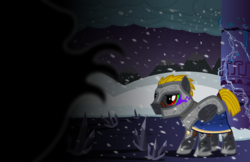 Size: 1796x1163 | Tagged: safe, artist:xenoneal, king sombra, oc, oc only, oc:alpenglow, pegasus, pony, .svg available, armor, male, snow, solo, stallion, svg, vector