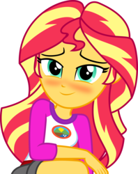 Size: 3161x4000 | Tagged: safe, alternate version, artist:diegator007, sunset shimmer, equestria girls, g4, my little pony equestria girls: legend of everfree, blushing, camp everfree outfits, clothes, cute, female, looking at you, shimmerbetes, shirt, simple background, smiling, solo, transparent background, vector