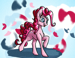 Size: 1269x990 | Tagged: safe, artist:akweer, pinkie pie, earth pony, pony, g4, female, mare, raised hoof, smiling, solo