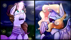 Size: 1920x1080 | Tagged: safe, artist:cosmicchrissy, oc, oc only, pegasus, pony, unicorn, crying, duo, female, mare