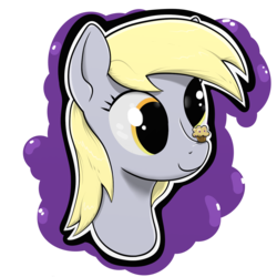 Size: 1200x1200 | Tagged: safe, artist:hc0, derpy hooves, pegasus, pony, g4, bust, female, food, mare, muffin, portrait, solo
