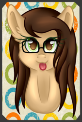 Size: 2200x3250 | Tagged: safe, artist:blocksy-art, oc, oc only, oc:lightning chaser, pony, bust, female, glasses, high res, mare, portrait, solo, tongue out