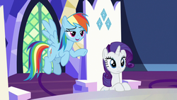 Size: 1280x720 | Tagged: safe, screencap, rainbow dash, rarity, pony, g4, not asking for trouble