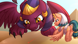 Size: 1280x720 | Tagged: dead source, safe, artist:sugaryviolet, somnambula, the sphinx, pegasus, pony, sphinx, daring done?, g4, behaving like a cat, butt, female, kitty sphinx, laser pointer, macro, mare, plot, pyramid, sand, underhoof