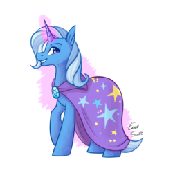 Size: 1500x1500 | Tagged: safe, artist:eeviart, trixie, pony, unicorn, g4, cape, clothes, female, glowing horn, horn, mare, simple background, smiling, solo, transparent background, trixie's cape
