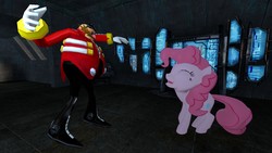 Size: 1366x768 | Tagged: safe, artist:sirmitternacht, pinkie pie, g4, 3d, crossover, doctor eggman, gmod, male, sonic the hedgehog, sonic the hedgehog (series)