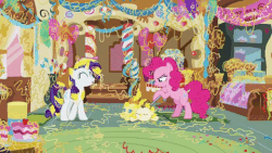 Size: 480x270 | Tagged: safe, screencap, pinkie pie, pound cake, pumpkin cake, rarity, g4, it isn't the mane thing about you, animated, crowbar, gif