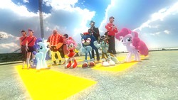 Size: 1366x768 | Tagged: safe, artist:sonicdevil18, pinkie pie, rarity, g4, 3d, amy rose, crossover, gmod, male, miles "tails" prower, sonic the hedgehog, sonic the hedgehog (series), team fortress 2