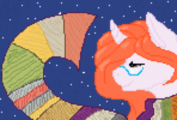 Size: 592x400 | Tagged: safe, artist:evakulisreal, oc, oc only, oc:overforce, pony, unicorn, clothes, eyes closed, female, glasses, mare, pixel art, scarf, solo, stars